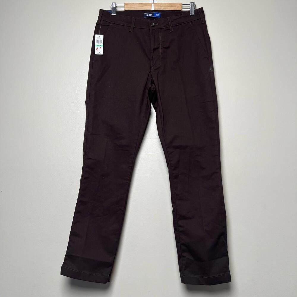 IZOD Men's Stretch Chino Pants 32x30* Straight Fit Non-Iron Sport Flex Brown NWT